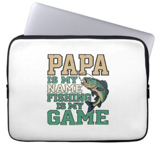 Papa Fishing Is My Game Vintage Fish Shirt Design_ Laptop Sleeve