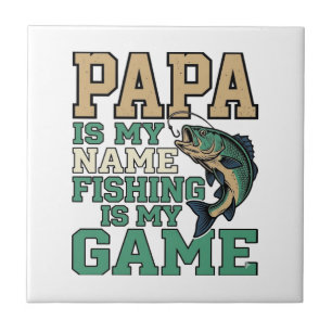 Papa Fishing Is My Game Vintage Fish Shirt Design_ Tile