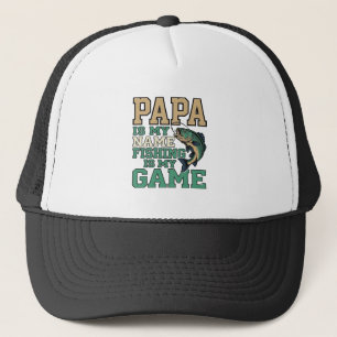 Papa Fishing Is My Game Vintage Fish Shirt Design_ Trucker Hat