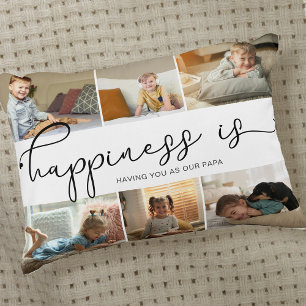 Papa Happiness is 6 Photo Collage Decorative Cushion