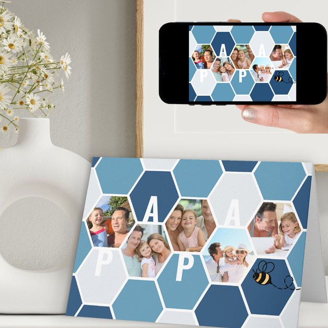 Papa Honeycomb Photo Collage 5 Photo Birthday Card (Creator Uploaded)