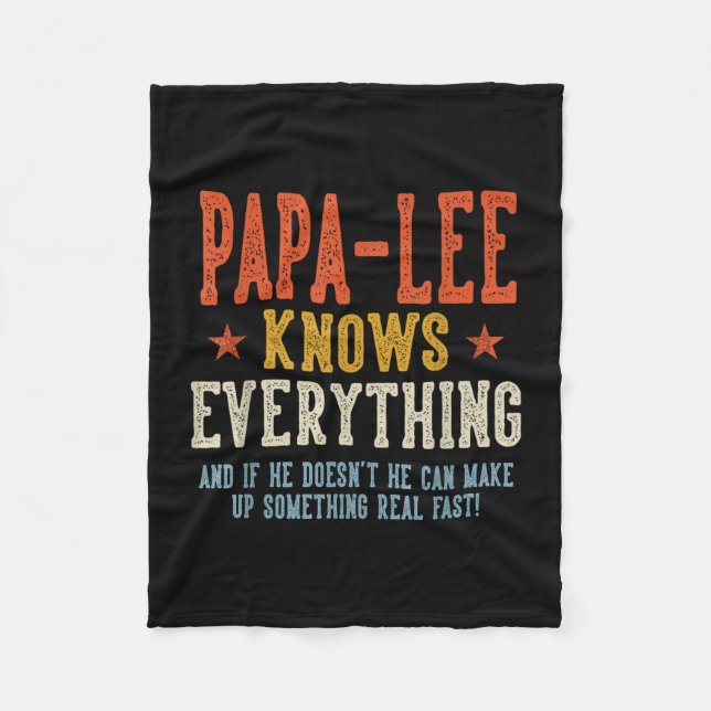Papa-lee knows everything father's day retro fleece blanket (Front)