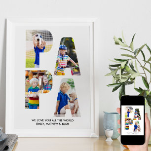 PAPA Letter Cutout Photo Collage Grandkids Name Poster