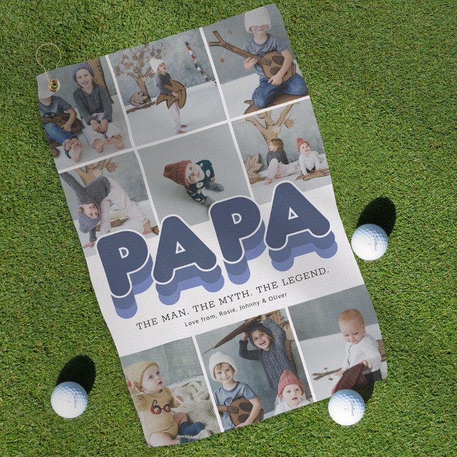Papa Modern Photo Collage Golf Towel (Creator Uploaded)