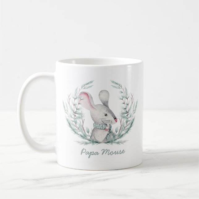 Papa Mouse Cute Holiday Wreath Coffee Mug (Left)