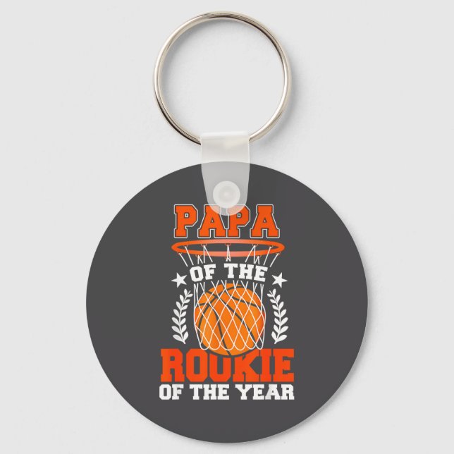 Papa Of Rookie 1st Basketball Bday Theme Matching  Key Ring (Front)