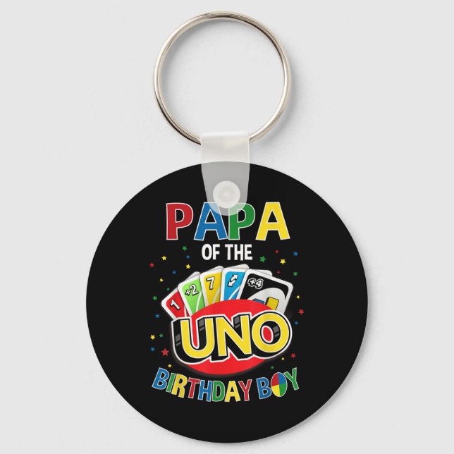 Papa Of The Birthday Boy Uno Game B-day Family Par Key Ring (Front)