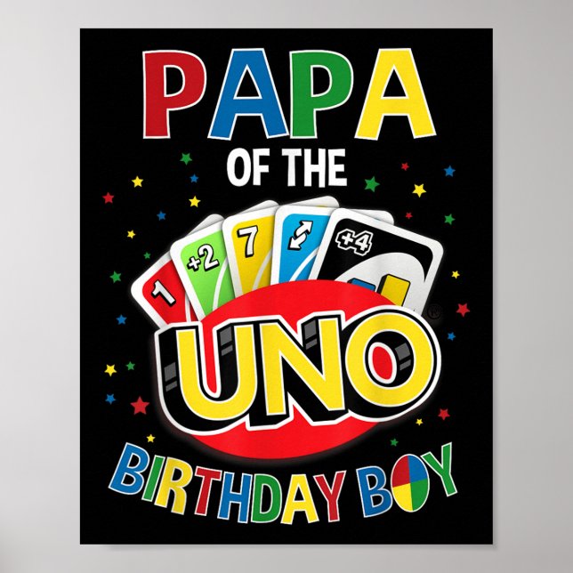 Papa Of The Birthday Boy Uno Game B-day Family Par Poster (Front)
