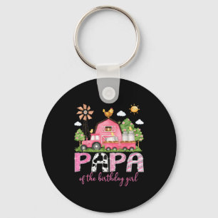 Papa of the birthday girl pink cow farm truck key ring