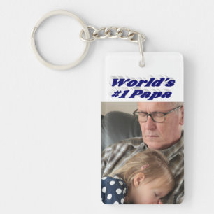 Papa photo with dark blue text key ring