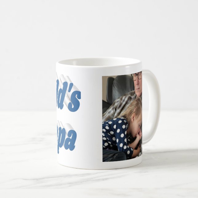 Papa photo with sea blue text  coffee mug (Front Right)