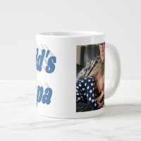 Papa photo with sea blue text giant coffee mug