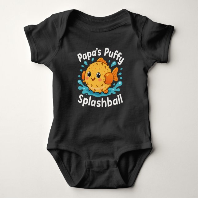 Papa’s Puffy Splashball Funny Water Fish Baby Bodysuit (Front)