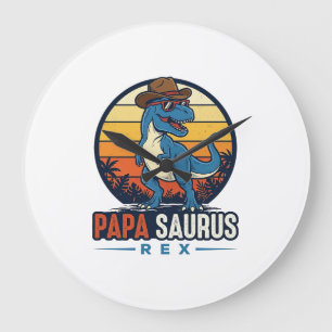 Papa Saurus Rex Cowboy Dinosaur Vintage Shirt_1 Large Clock