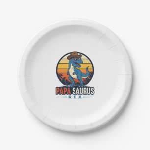 Papa Saurus Rex Cowboy Dinosaur Vintage Shirt_1 Paper Plate