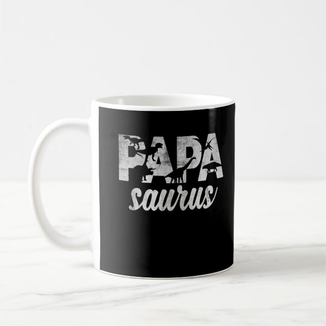 Papa Saurus Trex Dad Dinosaur Father Coffee Mug (Left)