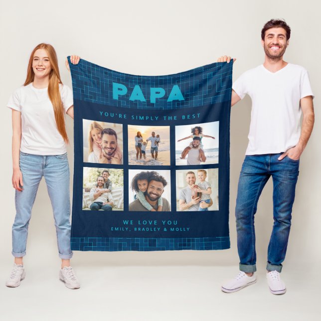 Papa Six Photo Personalised Keepsake Gift Fleece Blanket (In Situ)