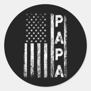 Papa Vintage American Flag Father's Day 4th Of Jul Classic Round Sticker