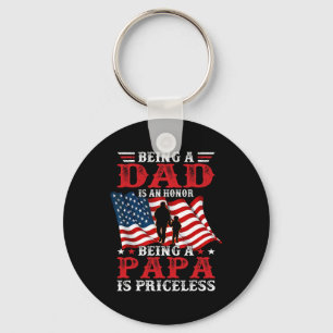 Papa Vintage American Flag Father's Day 4th Of Jul Key Ring