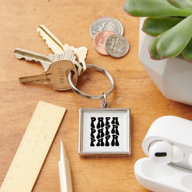 Papa Wavy Black And White Father's Day Gift Key Ring (Desk)