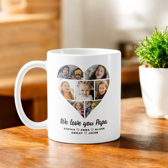Papa We Love you Hearts Modern Photo Collage Coffee Mug (Creator Uploaded)