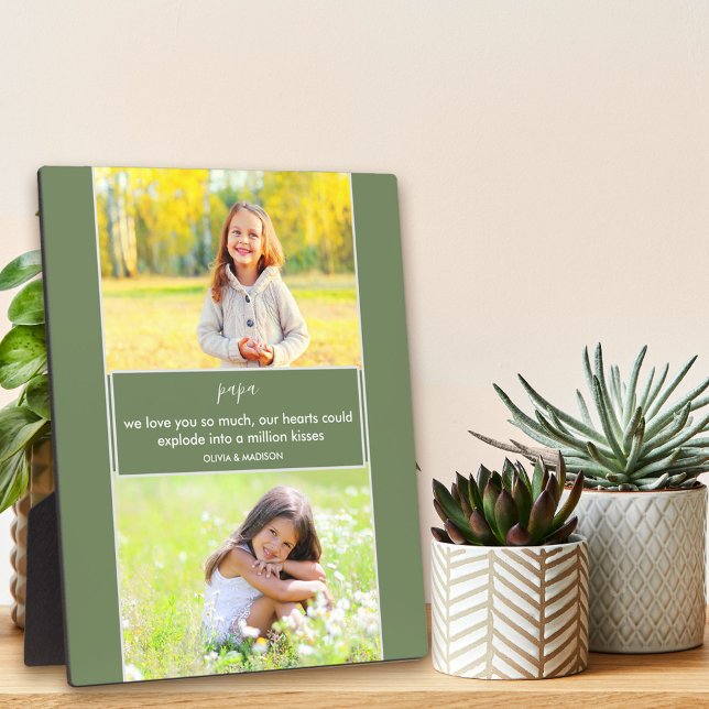 Papa We love you Poem 2 Photo Green and Gray Plaque (Creator Uploaded)