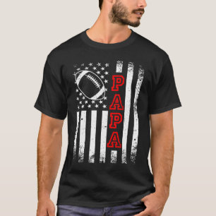 Papa With American Flag Football Mum Dad T-Shirt