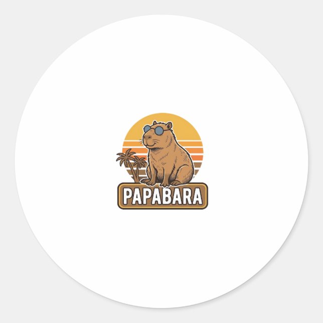 PAPABARA Retro Capybara Dad Vector Design_1 Classic Round Sticker (Front)