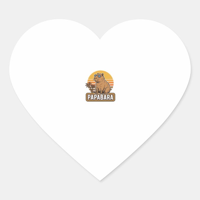 PAPABARA Retro Capybara Dad Vector Design_1 Heart Sticker (Front)