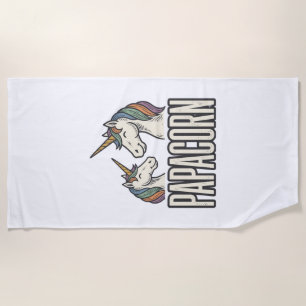 Papacorn Unicorn Dad Vintage Engraving T-Shirt Des Beach Towel