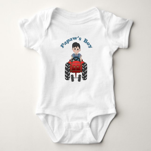 Papas Boy Tractor Baby Bodysuit (Front)
