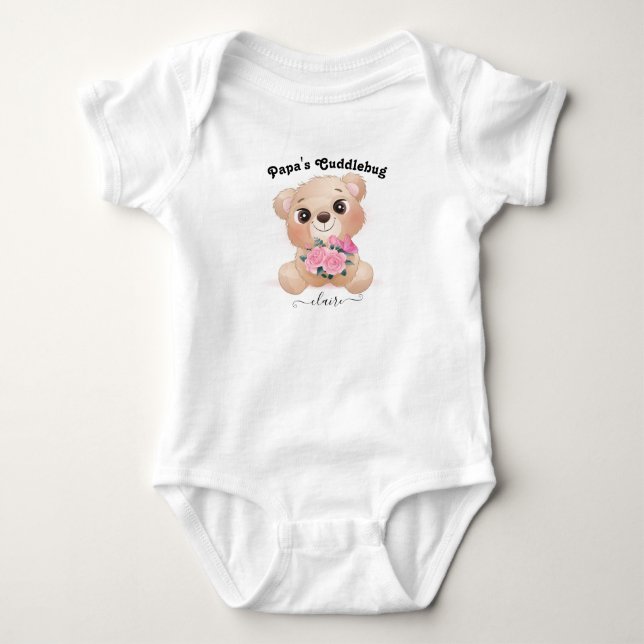 Papa's Cuddlebug with Baby Name Cute Brown Bear Bodysuit (Front)
