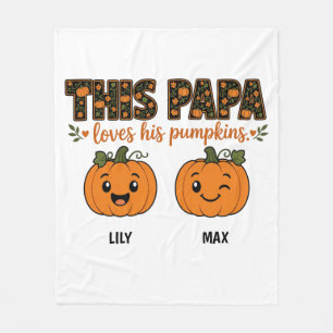 Papa's Little Pumpkins 2 Grandkid Names Halloween Fleece Blanket
