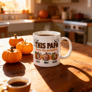 Papa's Little Pumpkins 3 Grandkid Photo Halloween Large Coffee Mug