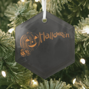 Papa's Posse of Halloween Jack o Lanterns  Glass Tree Decoration