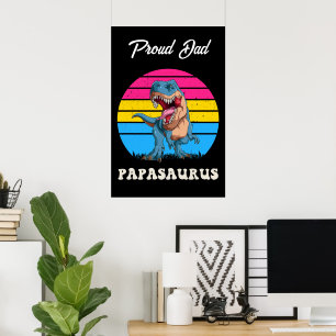 Papasaurus Funny Dinosaur on Pansexual Flag Sunset Poster