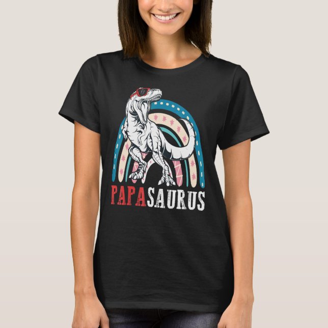 Papasaurus Rex Dinosaur Papa Saurus Rainbow Father T-Shirt (Front)