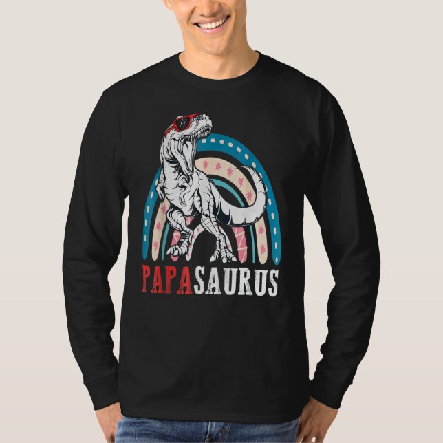 Papasaurus Rex Dinosaur Papa Saurus Rainbow Father T-Shirt (Front)