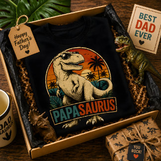 Papasaurus T-Rex Dinosaur Retro Vintage Sunset T-Shirt