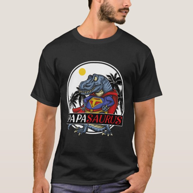 papasaurus t-rex, funny papa dinosaur gift T-Shirt (Front)