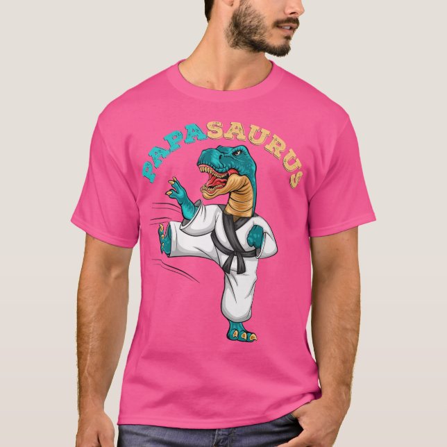 Papasaurus Trex Dinosaur Funny Papa Saurus Karate  T-Shirt (Front)