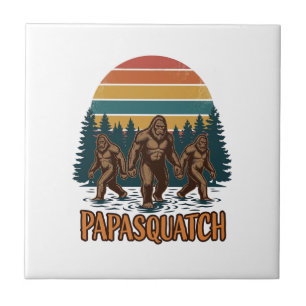 Papasquatch Bigfoot Vintage Sunset Vector Design_1 Tile