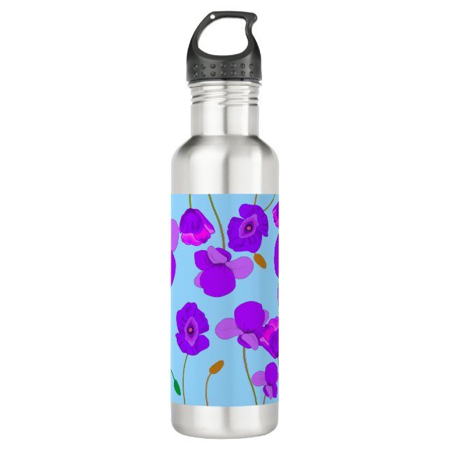 Papaver Poppy Lilac on pale-blue background  710 Ml Water Bottle (Front)