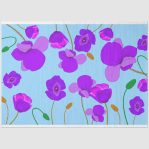 Papaver Poppy Lilac on pale-blue background  Tissue Paper