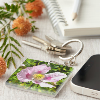 Papaver Somniferum Pink Poppy Art Key Ring