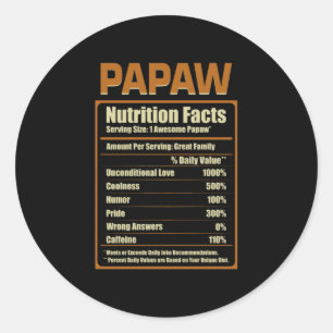 Papaw Nutrition Facts Unconditional Love Classic Round Sticker