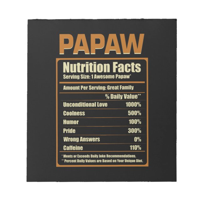Papaw Nutrition Facts Unconditional Love Notepad (Front)
