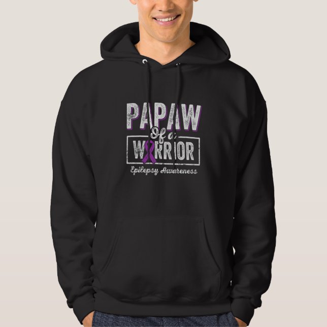 Papaw of a Warrior Epilepsy Papaw Purple Ribbon Su Hoodie (Front)