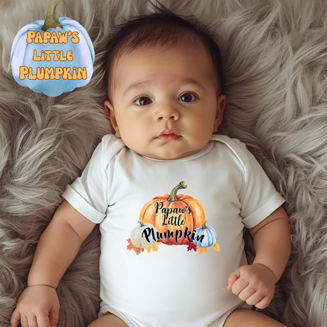 Papaw's Little Plumpkin Cute Plump Baby Autumn Bodysuit ("Papaw's Little Plumpkin" Funny fall pun on colorful watercolor pumpkins baby boy's bodysuit)