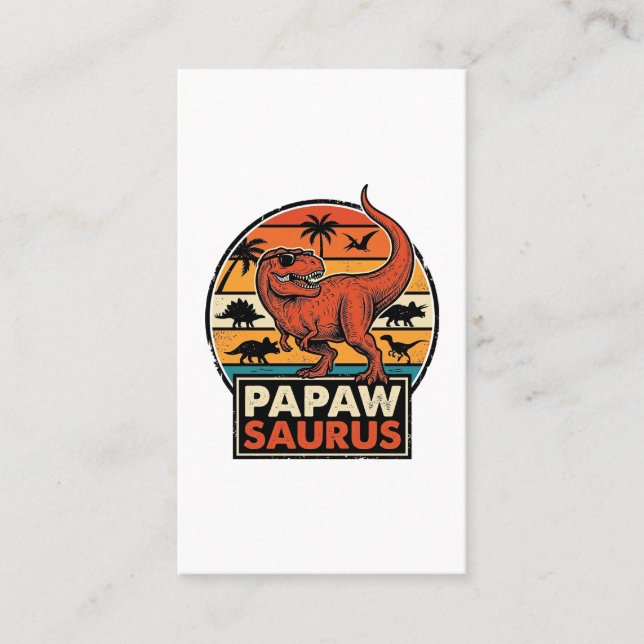 Papawsaurus Retro Dinosaur Sunset Vector Design_1 Business Card (Front)